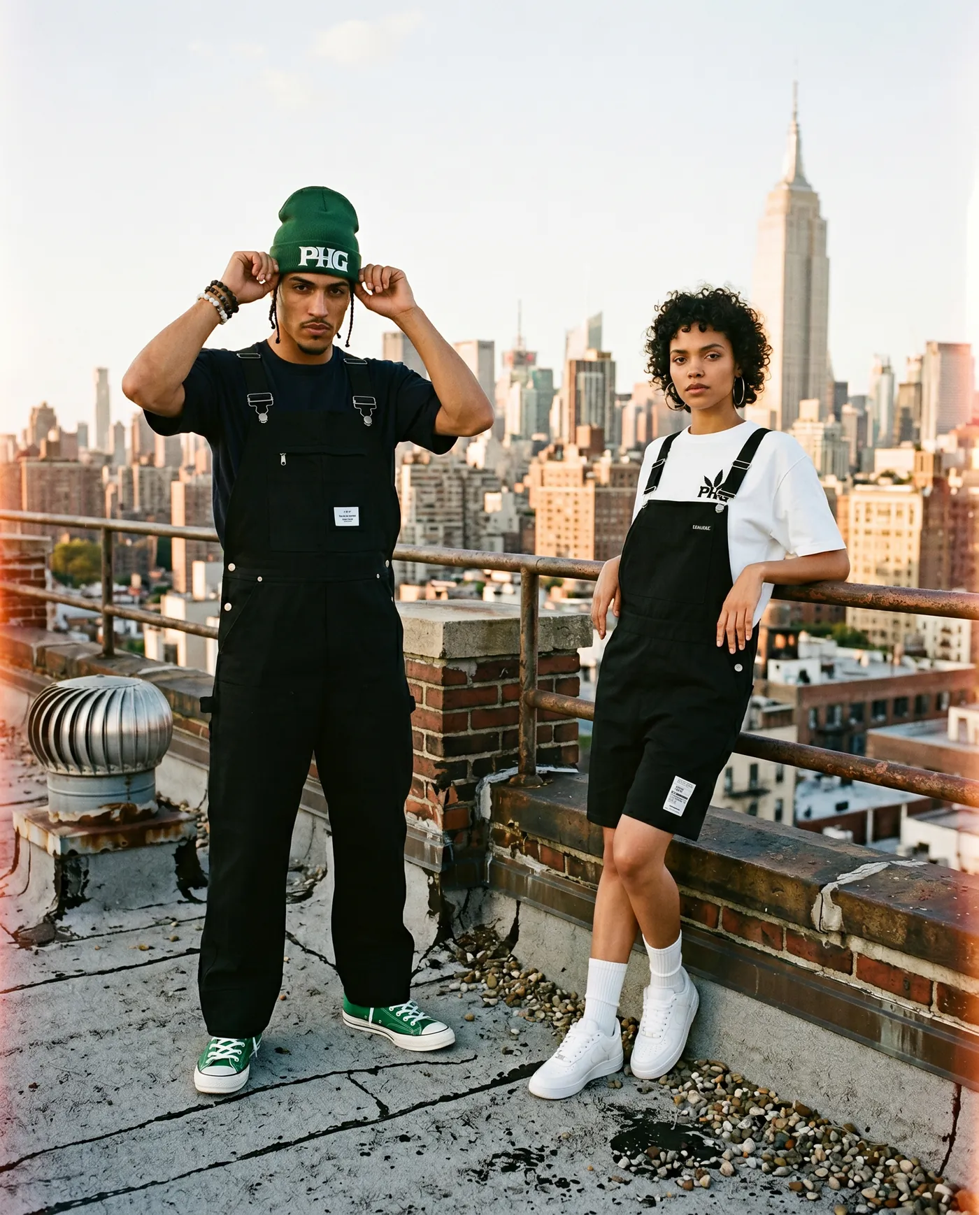 Two PotHead Gang members on a rooftop above the city skyline.